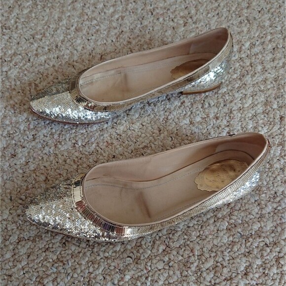 Rene Caovilla gold tone sequin satin ballet flat size 37.5 - Picture 5 of 16